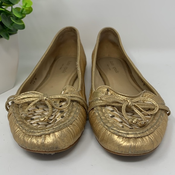 Kate Spade Gold Woven Loafers Size 7 - Picture 3 of 16